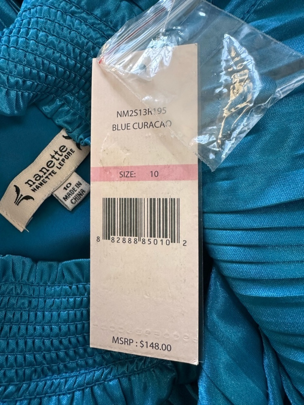 Nanette Lepore Teal Pleated Midi Dress with Smocked Waist, Size 10 - Picture 8 of 10